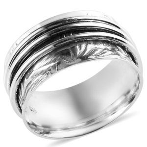 Grass Pattern Sterling Silver Spinner Ring 7.90 Grams